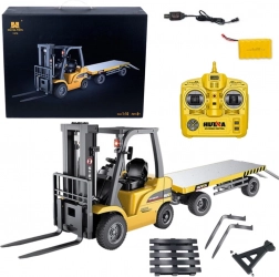 Chariot élévateur avec remorque radiocommandé 1:10, orange