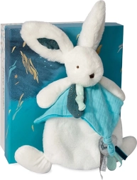 Coffret cadeau Doudou – lapin en peluche avec doudou 25 cm bleu