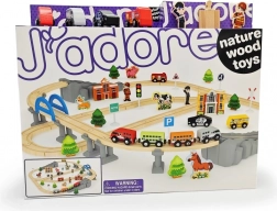 Circuit de train en bois avec pont et accessoires