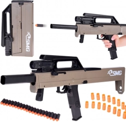 Pistolet-mitrailleur en mousse avec chargeur et douilles