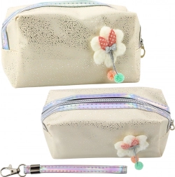 Trousse de maquillage beige avec nœud et paillettes