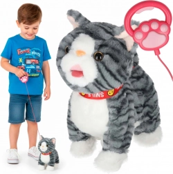 Chaton en peluche interactif avec laisse – miaule, marche et remue la queue, gris