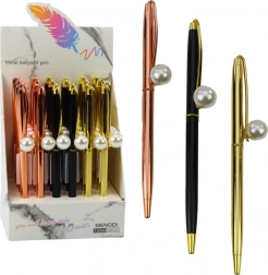 Stylo-bille automatique en métal avec embout perlé, encre bleue 1,0 mm