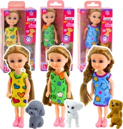 Mini poupée en robe avec chien 14,5 cm