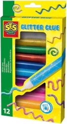 SES Creative colle décorative pailletée en tube, set de 12 couleurs