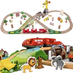 Circuit de train en bois 3,2 m – grand set de 57 pièces avec grue
