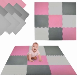 Humbi tapis en mousse puzzle 9 pcs rose, graphite et gris 180 × 180 × 1 cm
