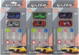 Set de petites voitures en métal avec panneaux