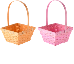 Panier de Pâques avec anse mobile, 18,5 × 18,5 × 10 cm, assortiment de 2 couleurs pastels
