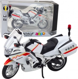 Moto en métal 1:12 avec lumières et sons – blanche avec éléments rouge‑jaune