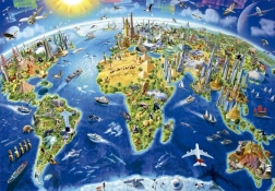 Puzzle Educa carte avec monuments mondiaux 2000 pièces