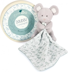 Coffret cadeau doudou - petite souris en peluche avec couverture en coton bio