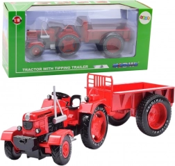Tracteur rouge en métal avec remorque 1:18