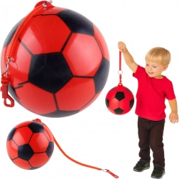 Balle en caoutchouc motif football avec attache élastique, rouge, 22 cm