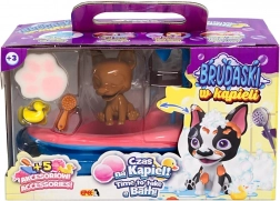 Brudaski au bain – chiot Boston avec petite baignoire et accessoires