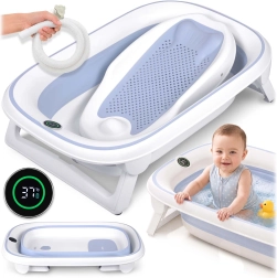 Baignoire pliable pour bébé Nukido avec thermomètre et insert nouveau-né blanc-bleu