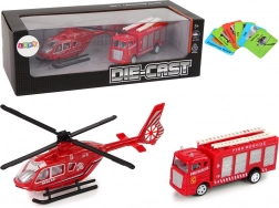 Camions de pompiers avec hélicoptère rouge