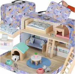 Maison en bois portable dans une valisette – hôtel pour animaux avec mobilier et figurines