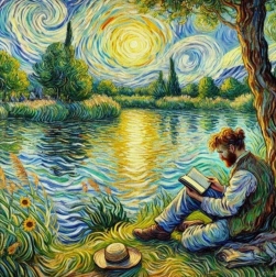 Peinture au diamant homme au bord du lac 30 × 40 cm