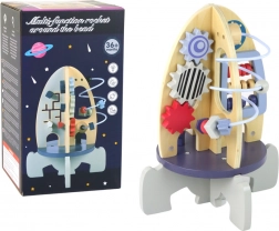 Fusée éducative en bois avec labyrinthe de perles et engrenages