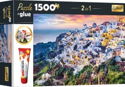 Trefl Ensemble 2en1 Puzzle Magnifique Île de Santorin Grèce 1500 Pièces avec Colle