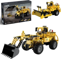 Kit de construction CaDA véhicules de chantier jaunes 2-en-1 chargeuse et bulldozer