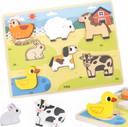 Viga puzzle en bois Montessori Ferme 2-en-1