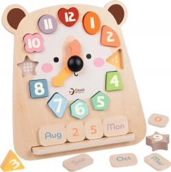 Horloge éducative en bois ourson Classic World 3‑en‑1 pour l’apprentissage de l’heure, du calcul et des dates