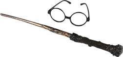 Set de magicien avec baguette et lunettes
