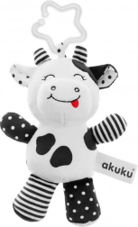 Vache en peluche hochet noir et blanc AKUKU