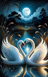 Peinture diamant cygnes à la pleine lune 30 × 40 cm