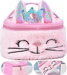 Trousse de toilette peluche enfant Lapin Rose 20 cm