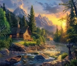 Peinture diamant Chalet au gué