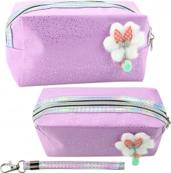 Trousse de maquillage avec nœud et paillettes Violet