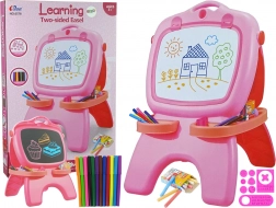 Tableau double face magnétique et ardoise – rose avec pochoirs