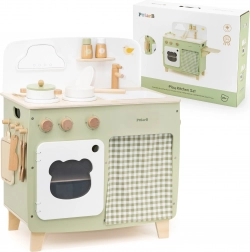 Viga PolarB cuisine en bois pour enfants avec plateau de travail rabattable et armoire avec rideau