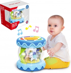 Woopie tambour pour enfants 3-en-1 avec boîte à musique et projecteur + rouleau d’apprentissage du rampement