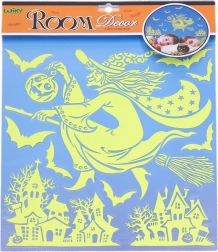 Autocollants muraux lumineux sorcière Halloween 38 × 31 cm