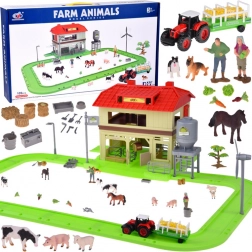 Ferme – grange avec piste, tracteur, figurines et accessoires