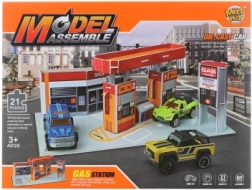 Kit de construction de station-service avec petite voiture en métal