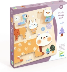 puzzle en bois et jeu d’équilibre Woody Stack de DJECO (5 pièces)