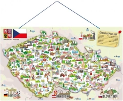 Woody carte magnétique de la République tchèque avec images et jeu de société 3 en 1