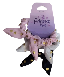 PINK lot d’élastiques à cheveux scrunchie avec nœud et cœurs dorés - 3 pcs