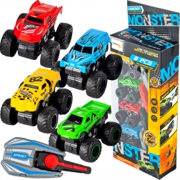 Set de course avec 4 voitures métalliques et lanceurs