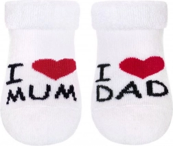 chaussettes éponge bébé New Baby I Love Mum and Dad blanches 0–3 mois