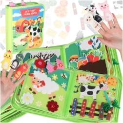 Livre sensoriel en tissu sur la ferme avec activités et marionnettes à doigts