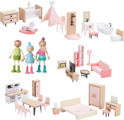 Ensemble de mobilier en bois pour maison de poupée avec famille 5 en 1