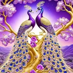 Peinture diamant Paons sur une branche 30x40 cm