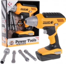 Perceuse interactive pour enfants 3+ jaune avec 4 embouts interchangeables et batterie amovible