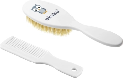 Brosse et peigne en poils naturels AUKUKU chouette – blanc